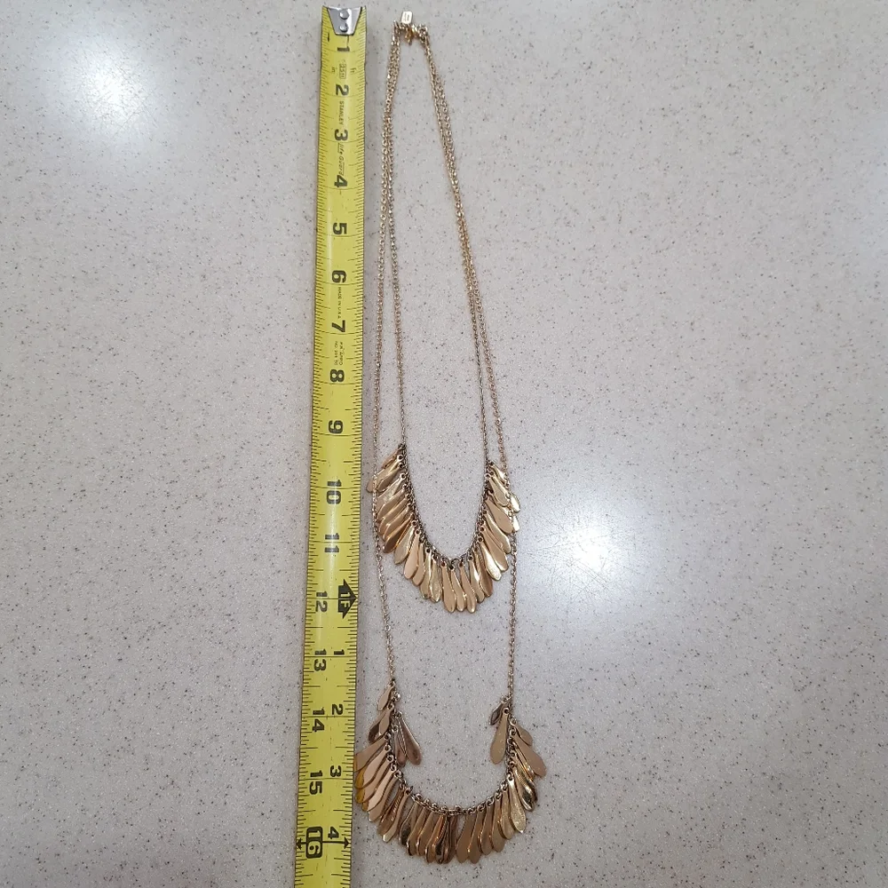 KATE SPADE Gold Tone Double Chain Tiered Long Layered Necklace Fringe Fan Paddle - Picture 9 of 9